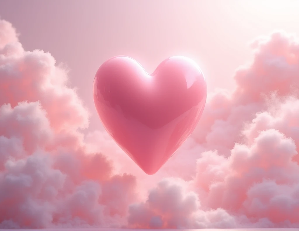 a pink human heart trapped in the pale pink clouds