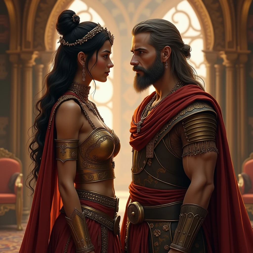 A female rajput warrior talk and other a rajput warrior in their kingdom room marriage both together ,