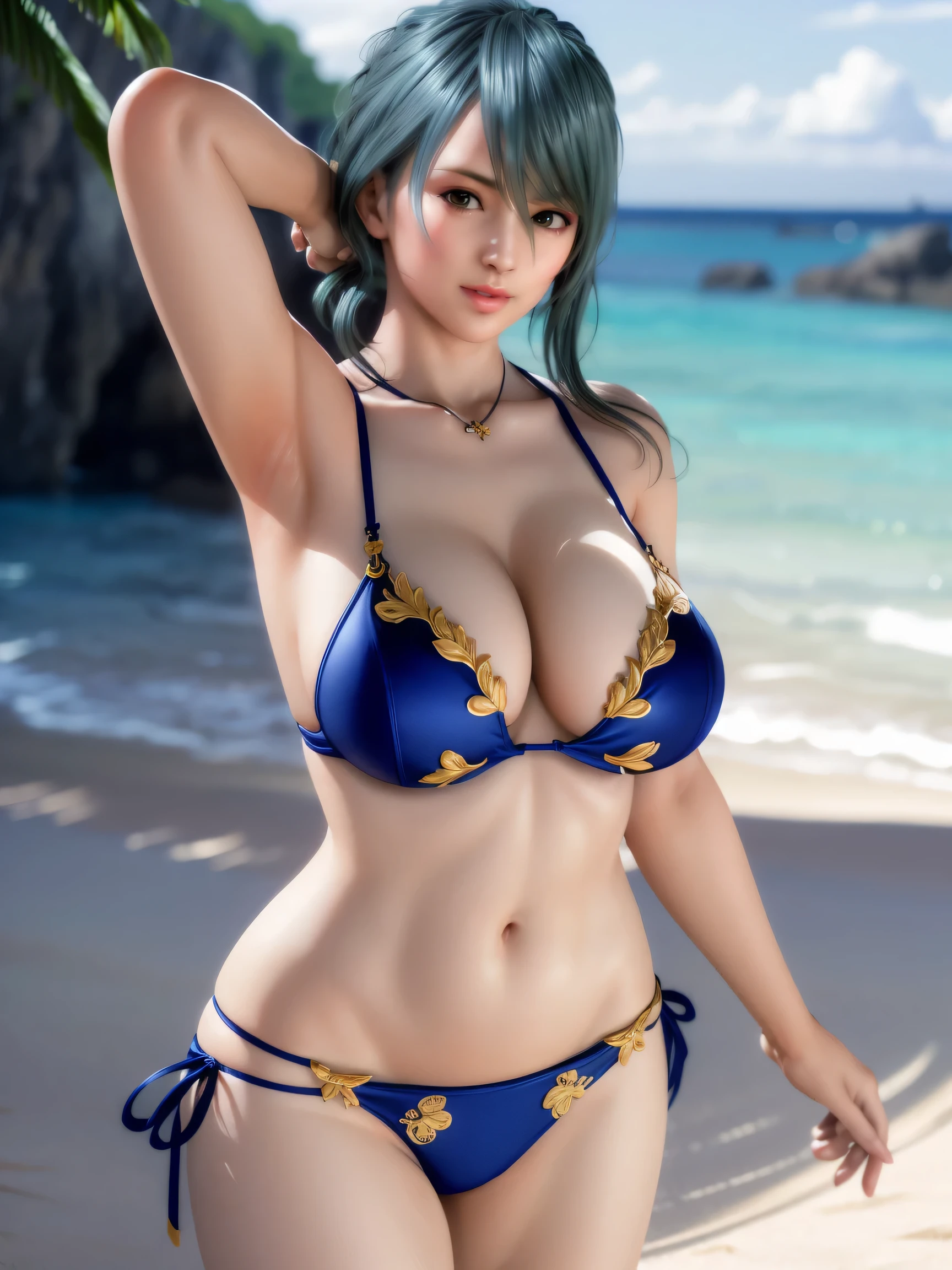 (pov,armpits,:1.1),masterpiece, best quality, HD, 8K, Ultra- high resolution, Extreme Detail, Super detailed, beautiful eyes, beautiful hair, Beautiful side, beautiful skin, curvy, tamaki, Cosmic Eyes,beach,bikini