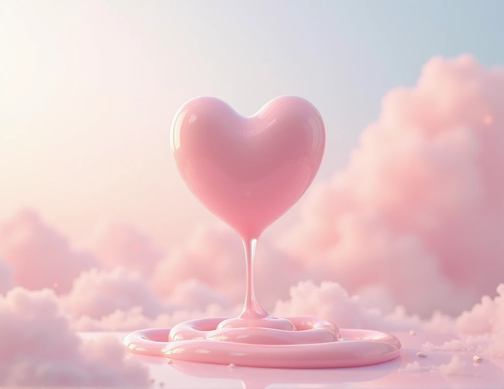 a pink heart stuck in glue with pale pink color heaven cloud aesthetic
