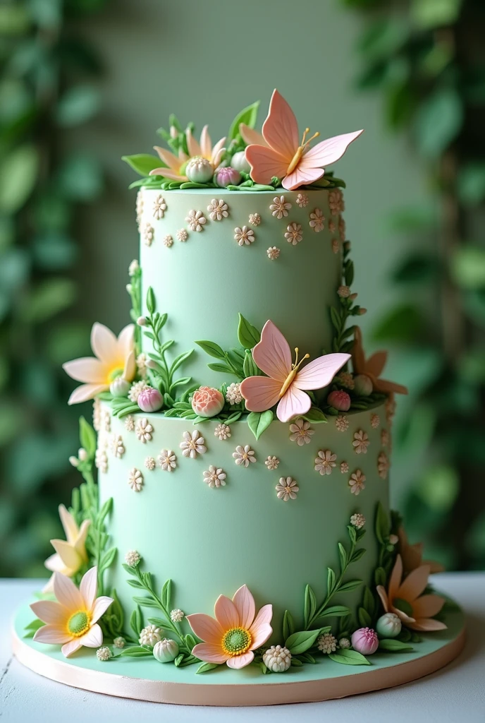 Can you make a 2 tier sage green cake and make it like a fairy cake with flowers, butterfly,garden design