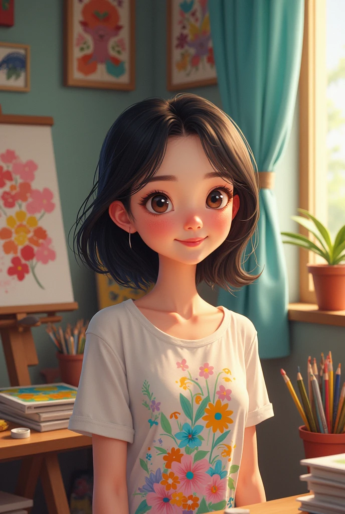 Draw a 30 year old woman who is a cute personality artist 55 kg Vietnamese