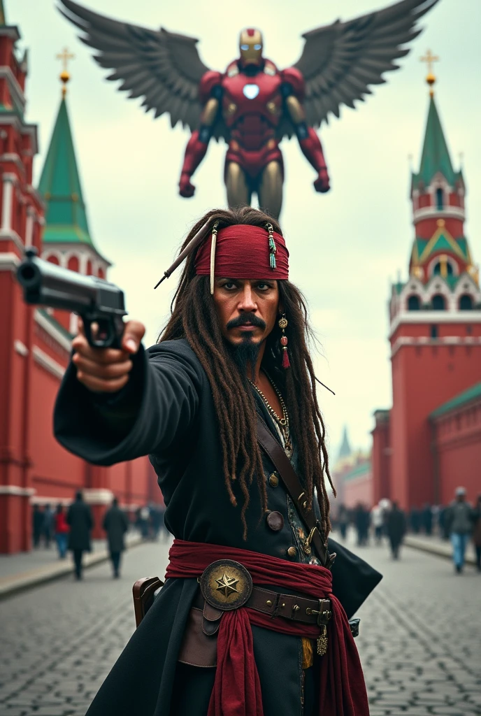 Jack Sparrow, A gun, Red Square, iron Man