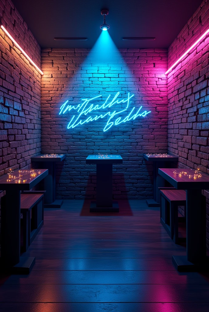 Make a   layout for  party with a brick dark and neon background and little lights. Height and width is 1:1 and don't put any words and number in it because I will edit it after