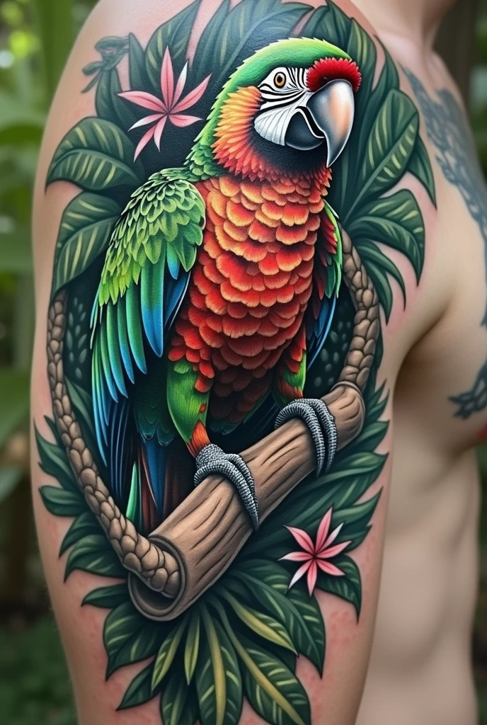 Dominica parrot in the jungle tattoo 