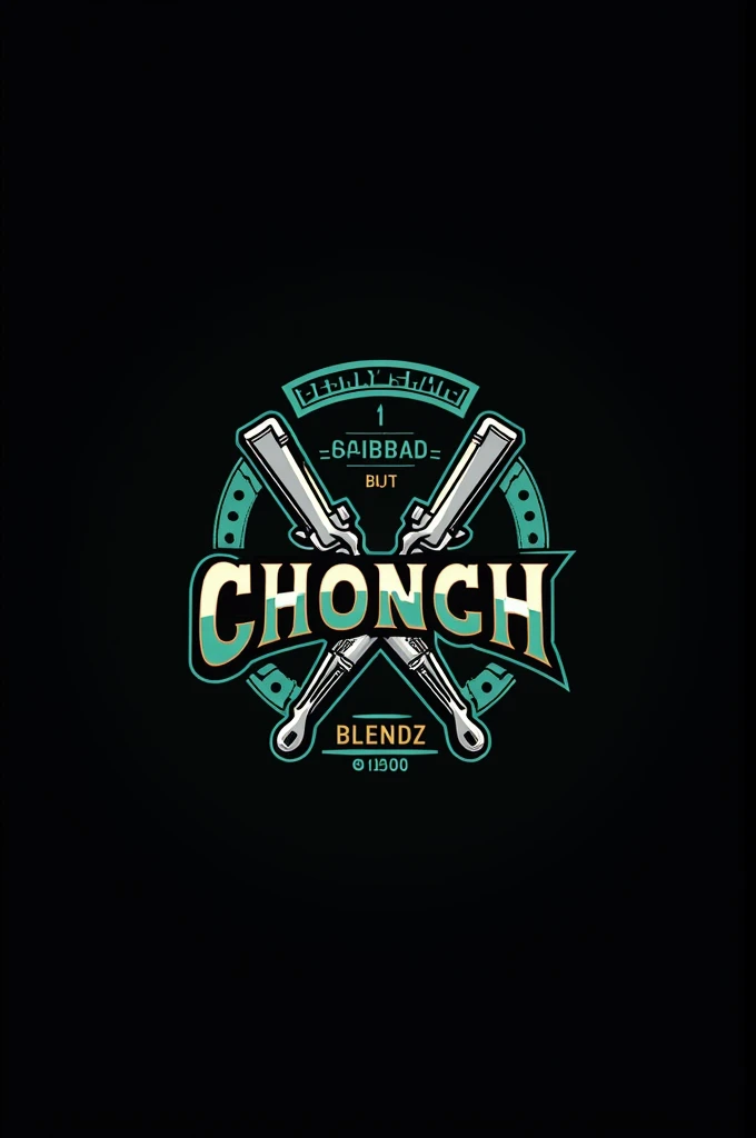 Create a flat vector, illustrative-style emblem logo design for a San Diego urban barber 'ChonchBlendz' established in 2020 , featuring barber poles , modern straight razors crossed in the center of the company name. Use bright green, blue, grey and white colors to convey trust, premium service and a luxury experience against a black background. English Writing established 2020