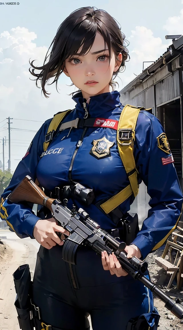 ((Highest image quality, excellent details, Raw photo、Ultra-high resolution), (Realism: 1.4), favor details, Shining beautiful girl, with a delicate and beautiful face, ((Cowboy Shot)), (cool expression、Nervousness、adrenaline、Super cool woman), (Black Racing Suit、Special Forces、Ranger Squad Members、I like police uniforms, Black and gray mechs, Wearing a military harness, holding a machine gun), (A large number of equipment、magazine、Night vision goggles、holster、)、((Secret bases of underground terrorists、Combat stance、gun fight))