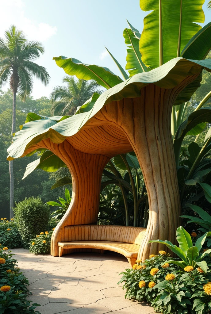 make me a sketch of waiting shed, the design inspiration is need to be look like banana tree