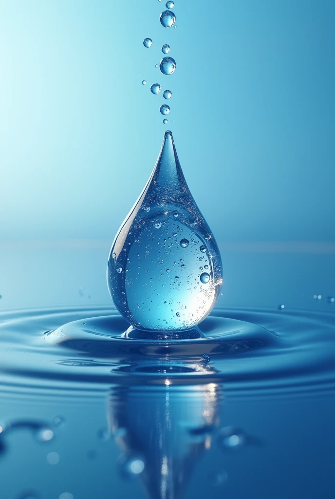 (photorealism:1.2), Background blue gradient, realistic, intricate details, warm colors, sparkling water droplets and gradients, deep color, light and shadow, drop bubble.