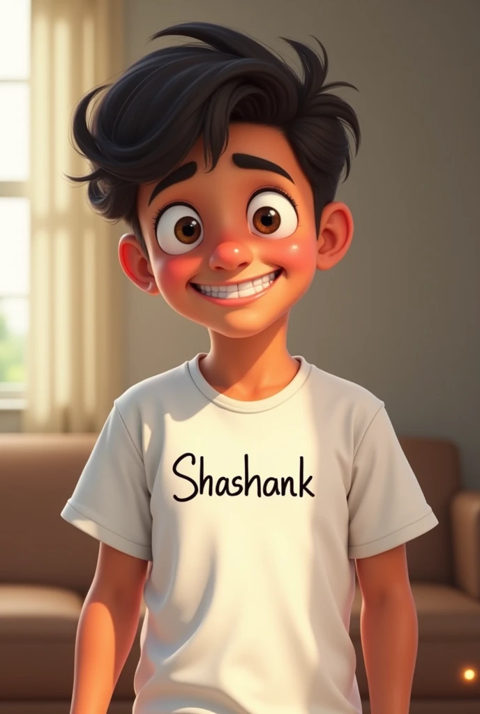 A boy name writing shashank in his t shirt farting loudly