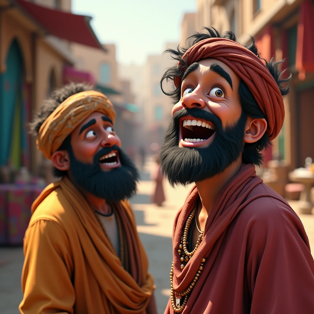 The man is laughing, Fakir is surprised.