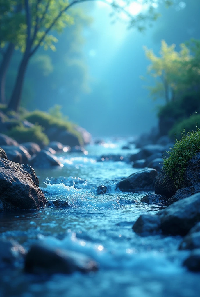 (photorealism:1.2), Background blue gradient, realistic, intricate details, warm colors, sparkling water droplets and gradients, deep color, light and shadow, dots water