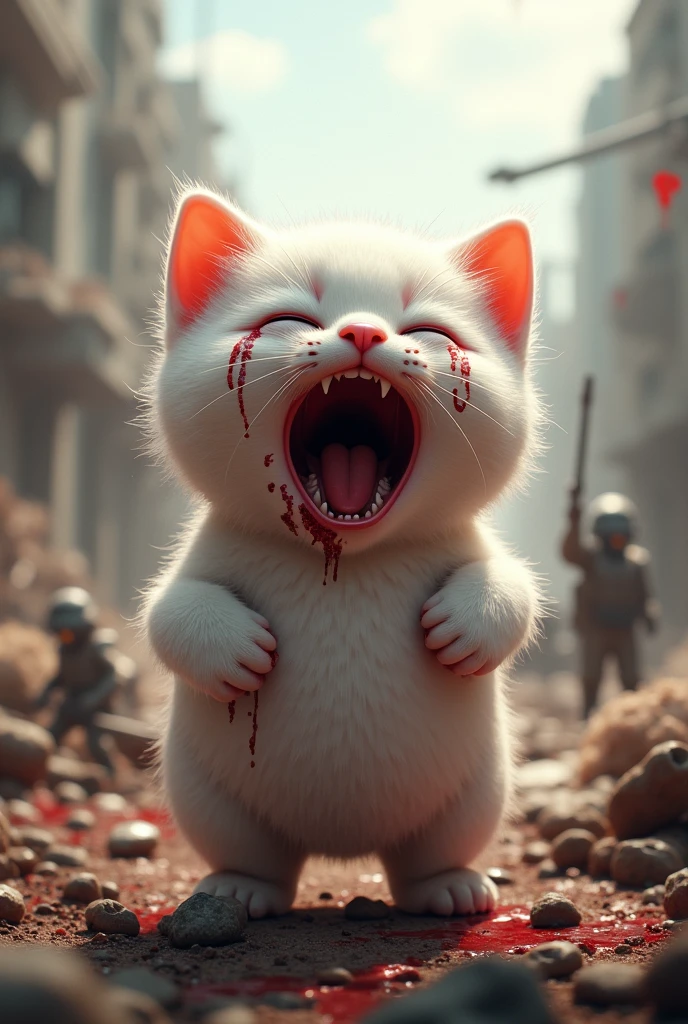 lucky cat,White in color and the typical golden coin on the head. The cat is lively./drawing The cat has an axe in its hand and its face is chilling The cat has blood on its paws