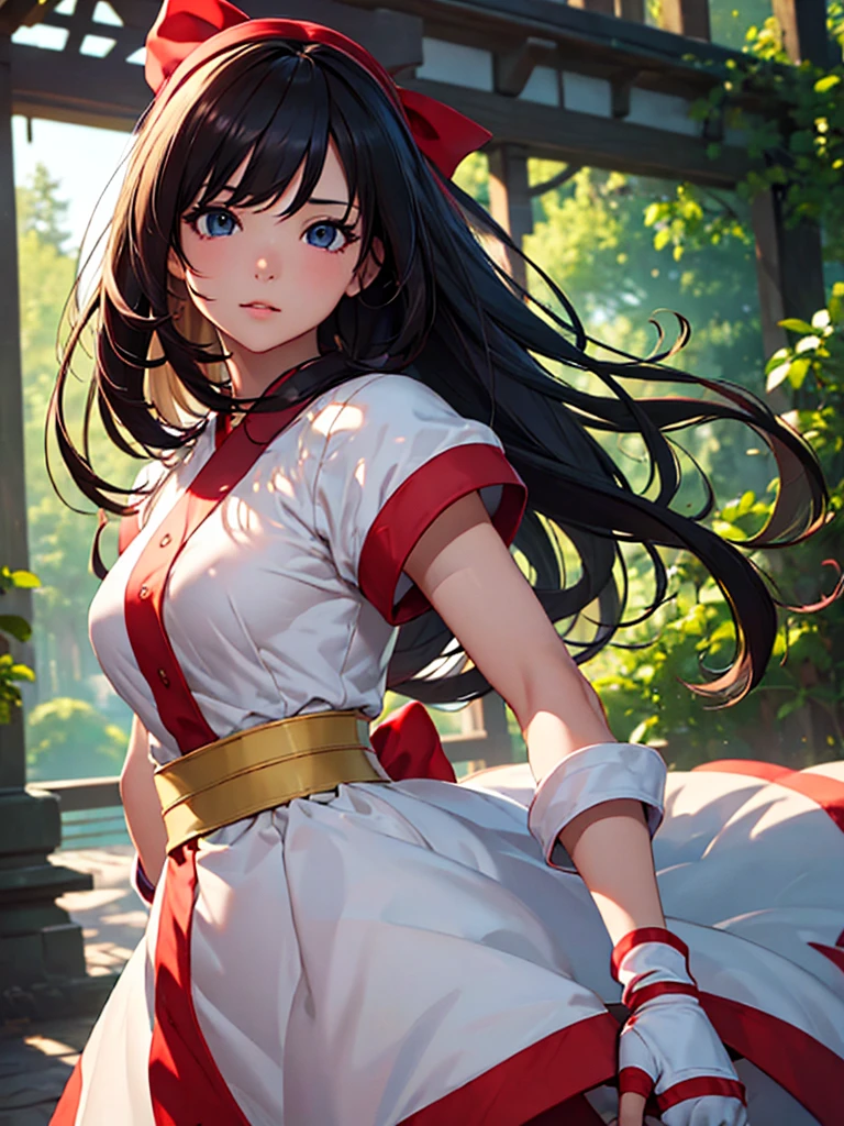 (​masterpiece、top-quality、hight resolution、Unity 8k、extremely details CG:1,Best Picture), ((red ribbon)), hair band, small breasts, fingerless gloves , short sleeves, 'Fine, you can make me [masturbation material].’