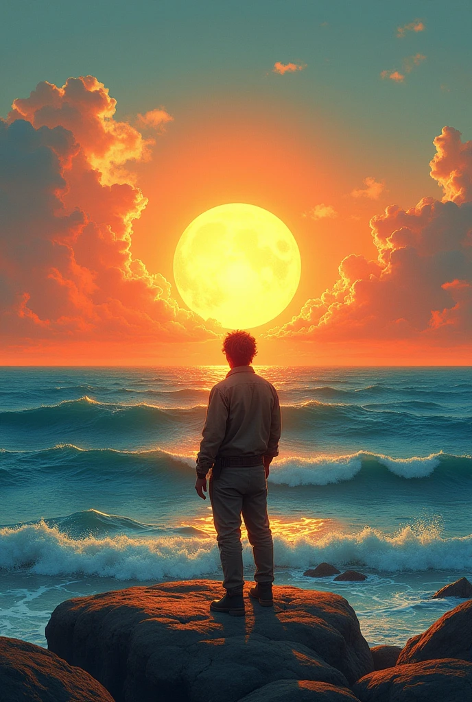 a man watching the sunset at sea album cover