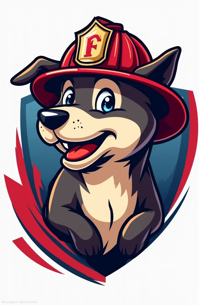 sports logo dog with a red firefighter hat
