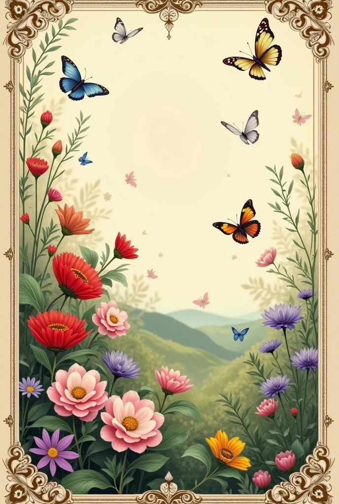 Beautiful Flowers, butterflies, postcard border frames