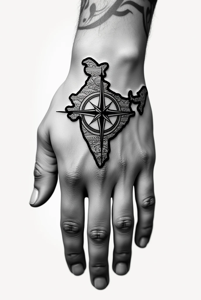 Hand Tatto India Map with Compas