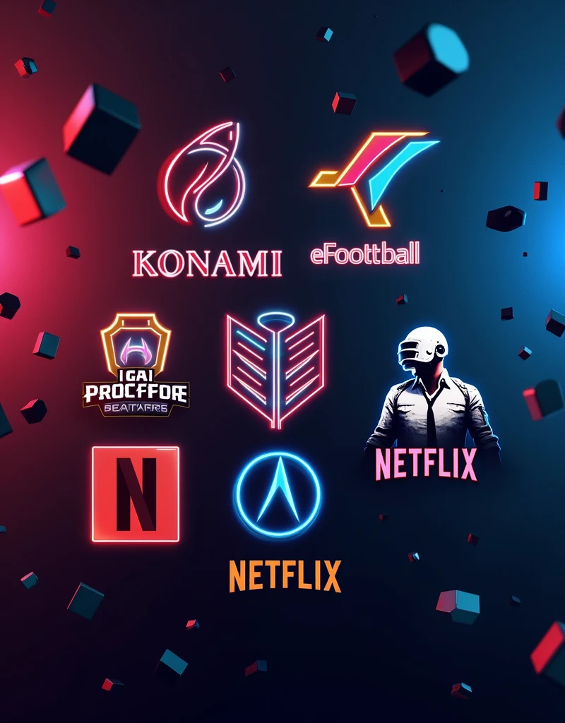 cover photo for my facebook group named Premium Account Deals with logo of Konami Efootball Pubg Free Fire Netflix