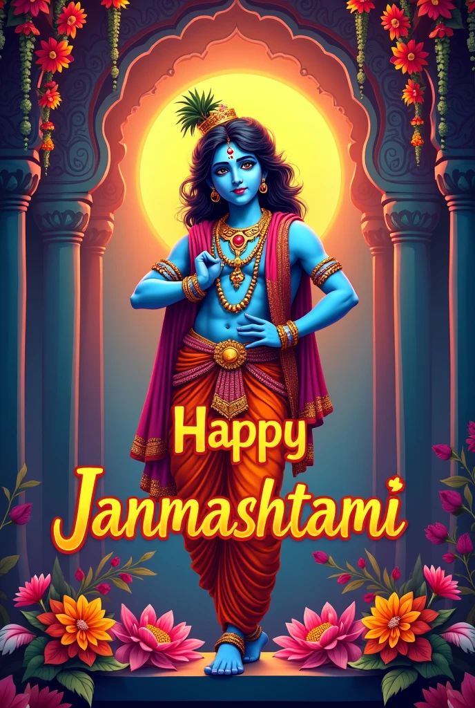 Create a Janmashtami poster of Write in Big Smartbyte computer class, wishing happy Janmashtami and Write in Big 35% Off On all course