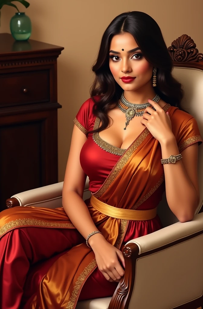6 ft big breasted average beautiful sri lanakan wealthy age 25 girl in maharani dress. Wearing Academic regalia.well educated.sit in chair with big breasts, big butt,slim stomach.