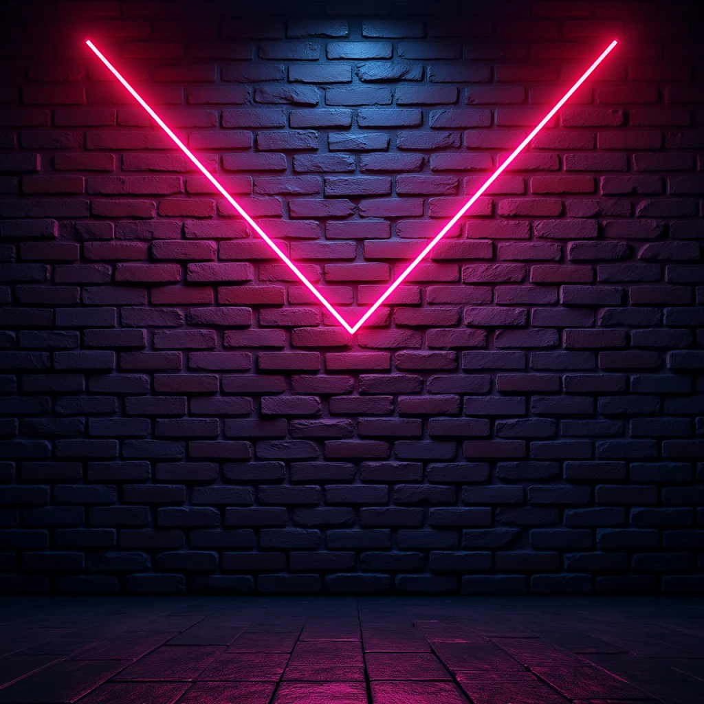 Make a brick wall with dark and little line neon lights and disco lights