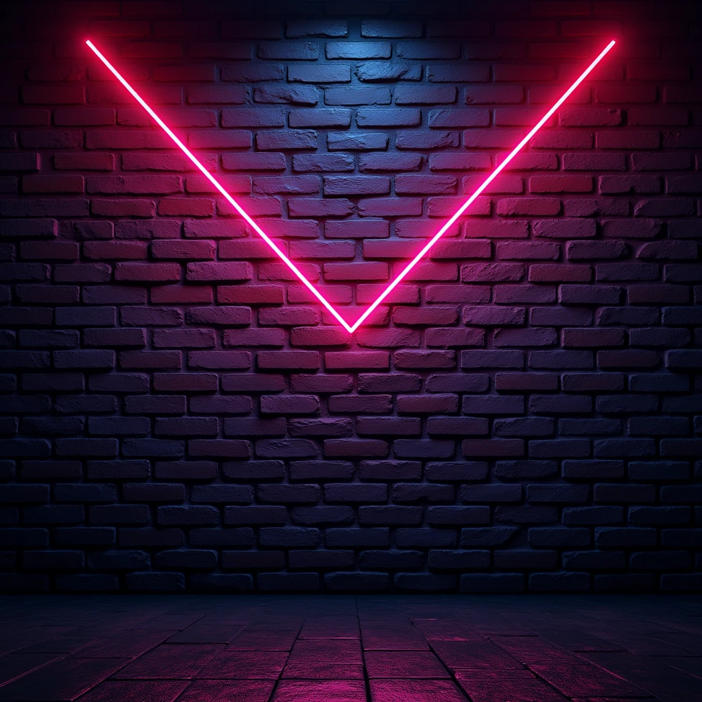 Make a brick wall with dark and little line neon lights and disco lights