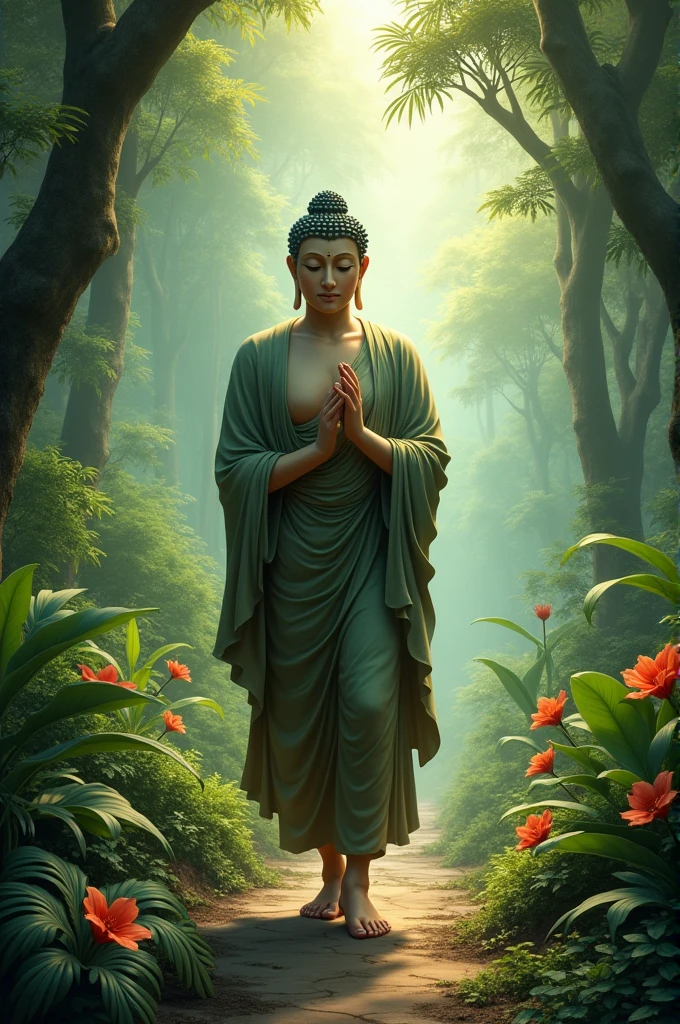 Buddha walking in jangle 