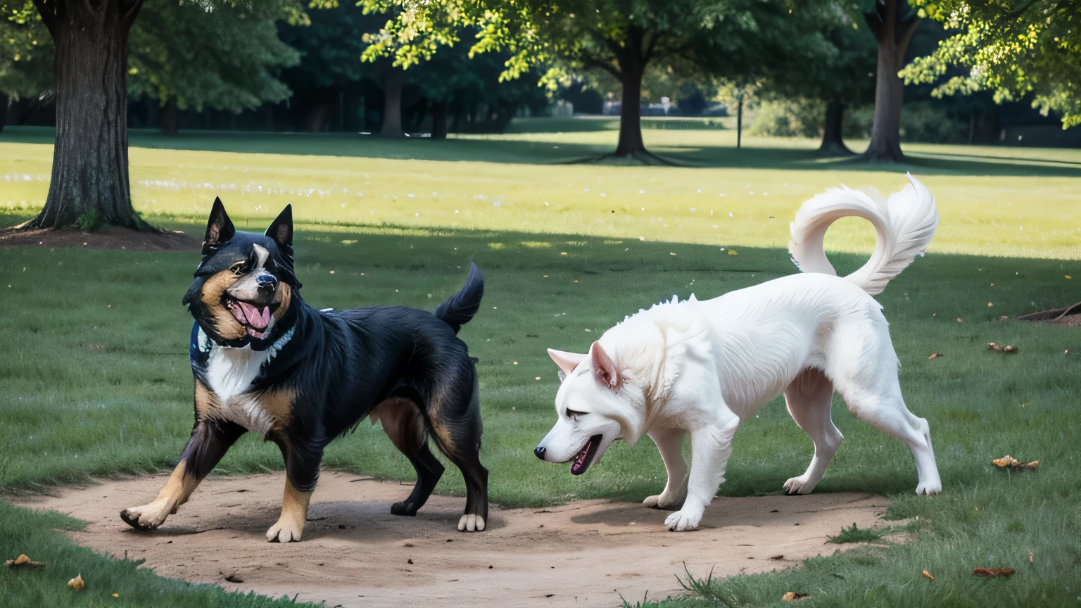 Scenes of different breeds of dogs playing, interacting with humans, and in natural environments.