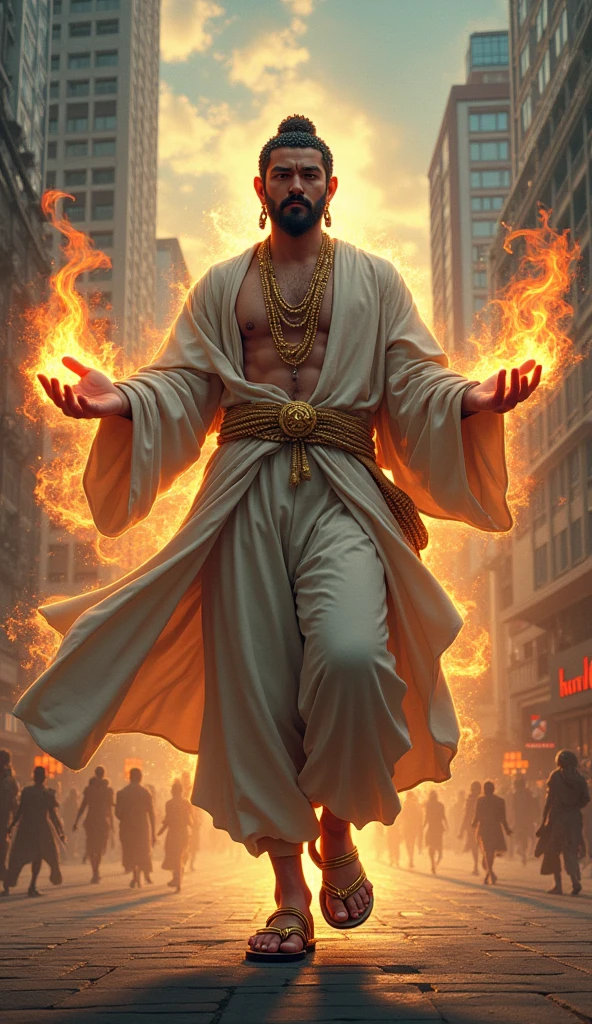 ((masterpiece, Highest quality, 8k)), (((Sharp perspective))), ((Comically)), (((Manga art))), Official Art, (Modern Tokyo:1.2)The Buddha who was reincarnated in(Summer knitwear and baggy pants ,Gladiator sandals and gold accessories, I decided to be cool with fashion nowadays), The fleeing villainsを撃ち倒す, ((Flames of sin and flames of truth emanating from both hands)), (Powerful poses:1.5), (A powerful face), ((Powerful painting technique:1.5)), ((The wind is blowing, The sky is stormy, The fleeing villains:1.4, May you reach nirvana at the end of your suffering.)),