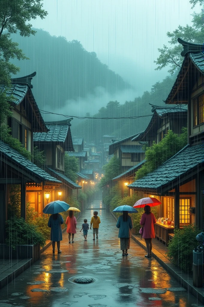 Rainy day in a village