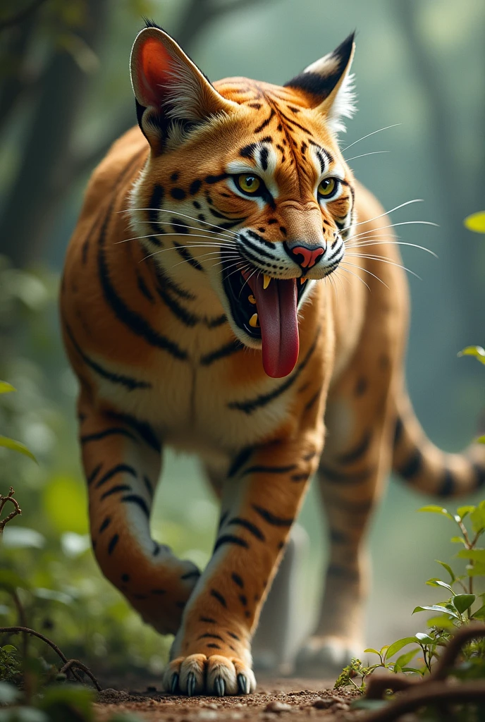 A realistic wild cat with tounge out