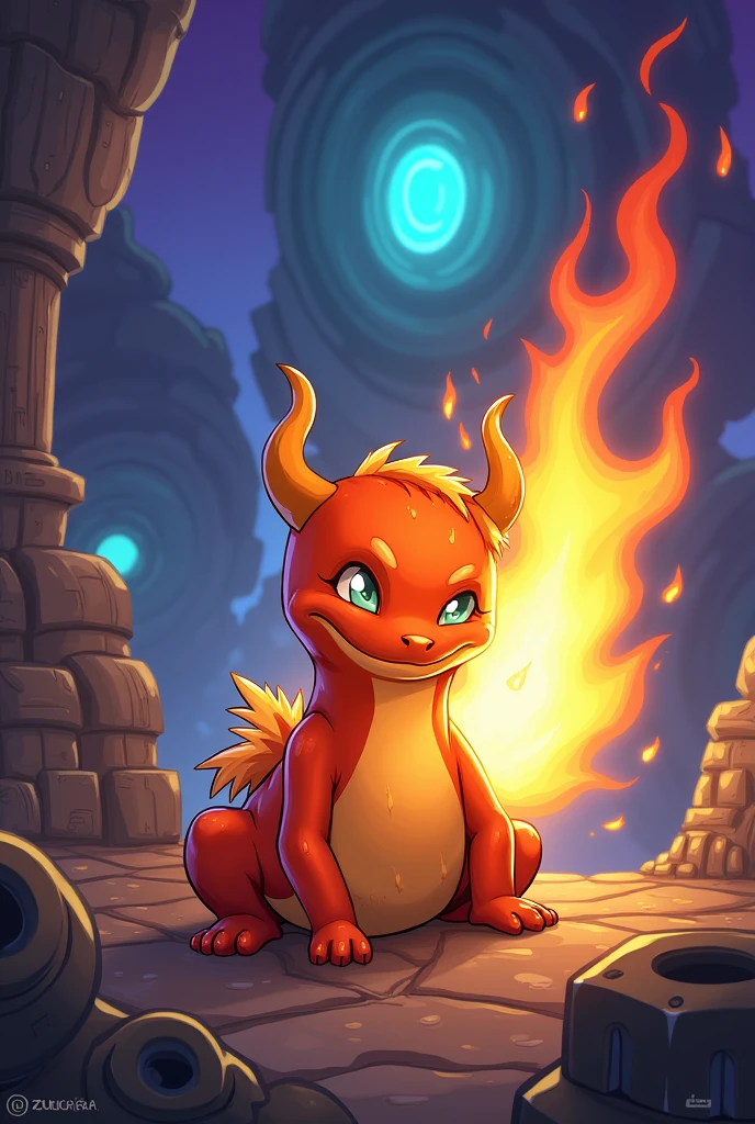 Image of an small fire slug ( use slug theme from Slugterra cartoon)with bgmi theme