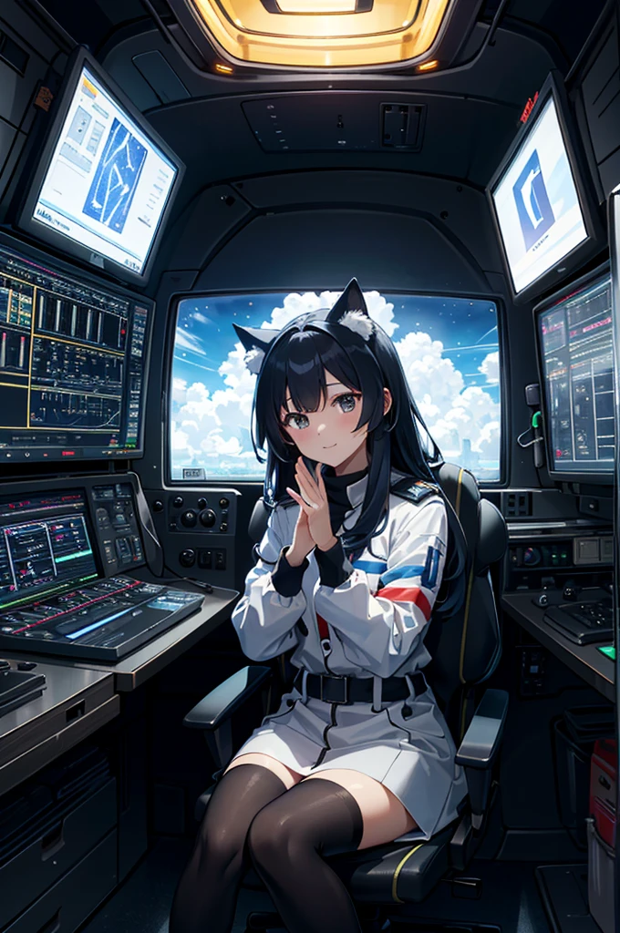 1girl, RGB multicolor luminous connected device fixed seated woman operating (familiar face), cat ears, side table, spacecraft, airspeed indicator, altimeter, horizon, heading, direction indicator, altimeter , toggle switches, aircraft control levers, multicolor function displays, seat belts, front protective glass, side protective glass, outer space. (Enlarged photo of spaceship cockpit: 1.5x) smile, A fantasy world, the magnificent and charming Celestia, and a cute world, มีผู้หญิงคนหนึ่งนั่งอยู่ในอ่างอาบน้ำพร้อมแก้วไวน์, very ผ่อนคลาย, ผ่อนคลาย, มุมมองที่น่าทึ่ง, ผ่อนคลาย environment, สวรรค์ในเบื้องหลัง, วิวสวย, สภาพแวดล้อมที่หรูหรา, เต็มไปด้วยแสงธรรมชาติ, สุนทรียศาสตร์ที่สวยงาม, เวลาทำใจให้สบาย. วิวดี, เรืองแสงยามเช้า, ผ่อนคลาย mood, ผ่อนคลาย after a hard day, ออนเซ็นสุดหรู, วิวสวย, ภูมิทัศน์อันแสนสุข, ยิ่งใหญ่และน่าทึ่ง