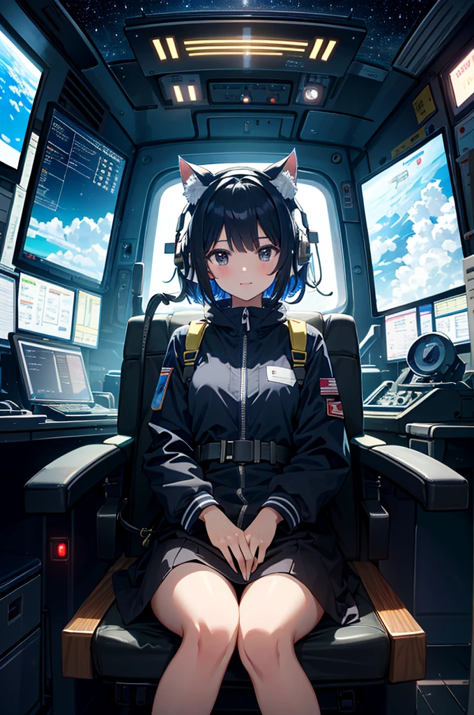 1girl, RGB multicolor luminous connected device fixed seated woman operating (familiar face), cat ears, side table, spacecraft, airspeed indicator, altimeter, horizon, heading, direction indicator, altimeter , toggle switches, aircraft control levers, multicolor function displays, seat belts, front protective glass, side protective glass, outer space. (Enlarged photo of spaceship cockpit: 1.5x) smile, A fantasy world, the magnificent and charming Celestia, and a cute world, มีผู้หญิงคนหนึ่งนั่งอยู่ในอ่างอาบน้ำพร้อมแก้วไวน์, very ผ่อนคลาย, ผ่อนคลาย, มุมมองที่น่าทึ่ง, ผ่อนคลาย environment, สวรรค์ในเบื้องหลัง, วิวสวย, สภาพแวดล้อมที่หรูหรา, เต็มไปด้วยแสงธรรมชาติ, สุนทรียศาสตร์ที่สวยงาม, เวลาทำใจให้สบาย. วิวดี, เรืองแสงยามเช้า, ผ่อนคลาย mood, ผ่อนคลาย after a hard day, ออนเซ็นสุดหรู, วิวสวย, ภูมิทัศน์อันแสนสุข, ยิ่งใหญ่และน่าทึ่ง