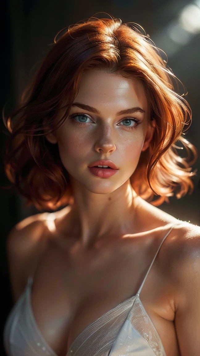 ((masterpiece, high quality, High resolution:1.4), (standing:1.2), (Whole body), wine red hair, eyes the color of honey, elegant clothes, very detailed skin, skin pores, (Very detailed face:1.2), (very detailed eyes:1.2), realist pupils:1.2, full face blush, full lips, (perfect anatomy:1.1), (perfect proportions:1.1), (Photography:1.1), (photorealist:1.1), volumetric lighting, dynamic lighting, real shadows, (High resolution:1.1), sharp focus, (realist, hyperrealist:1.4), Intricate, High detail, dramatic, subsurface dispersion, great depth of field, vivid, pulido, sharp, ((completamente sharp)), (extremely absurd),16k hdr, 2, elegant bearing, Stupefying beauty, serious and mature face, Aura of power, White dress