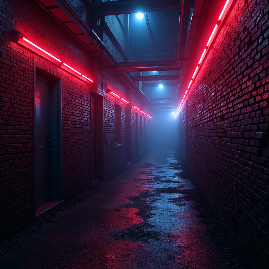 Make a brick wall with dark and line in edges and  neon lights and disco lights 
