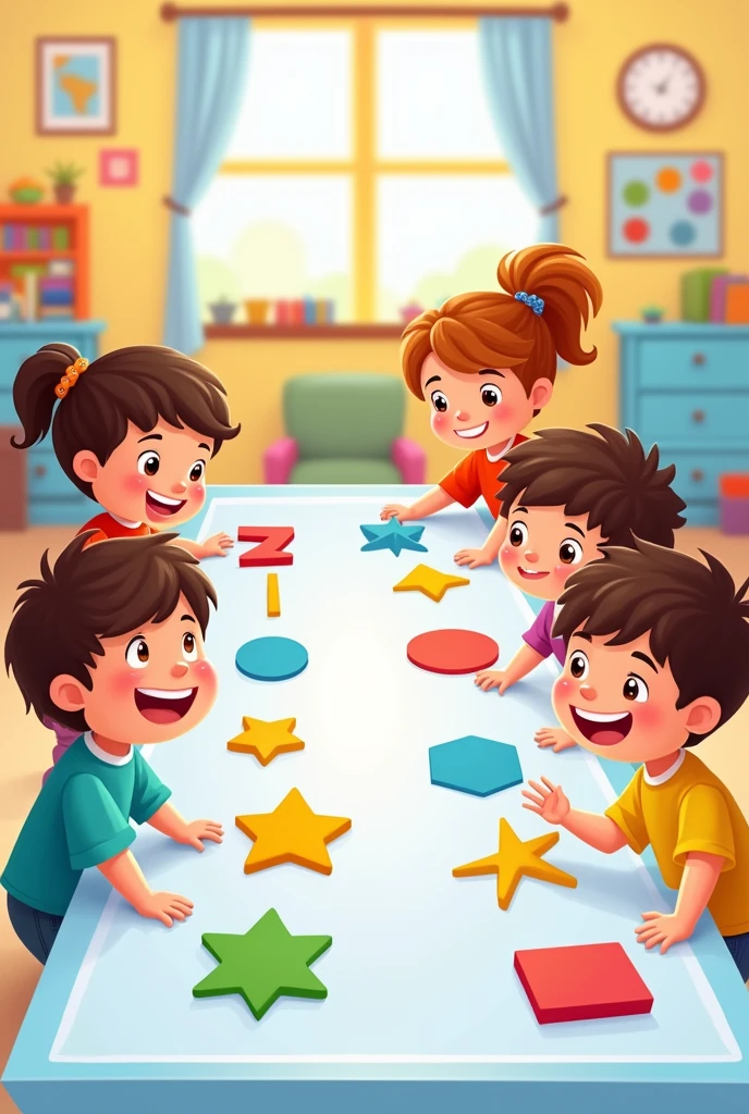 Shape Matching: Pictures of different shapes and children match them to corresponding outlines.
