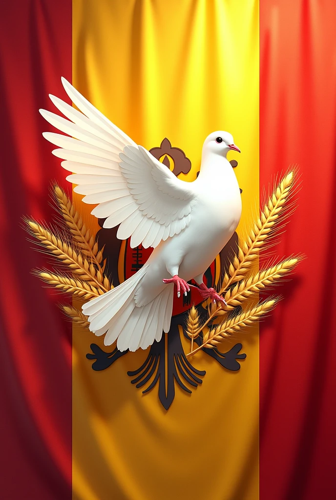 Picture: flag of the Republic of Moldova with a large white dove, with branches of wheat on the edge of the flag, with the text:  Felicitări cu ziua INDEPENDENȚEI Republicii Moldova!