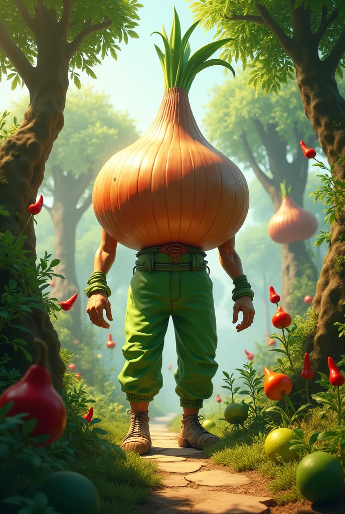 Fame with green pants onion krachai trees, chili pepper trees, pepper trees, kaffir lime trees, sugarcane trees, palm trees