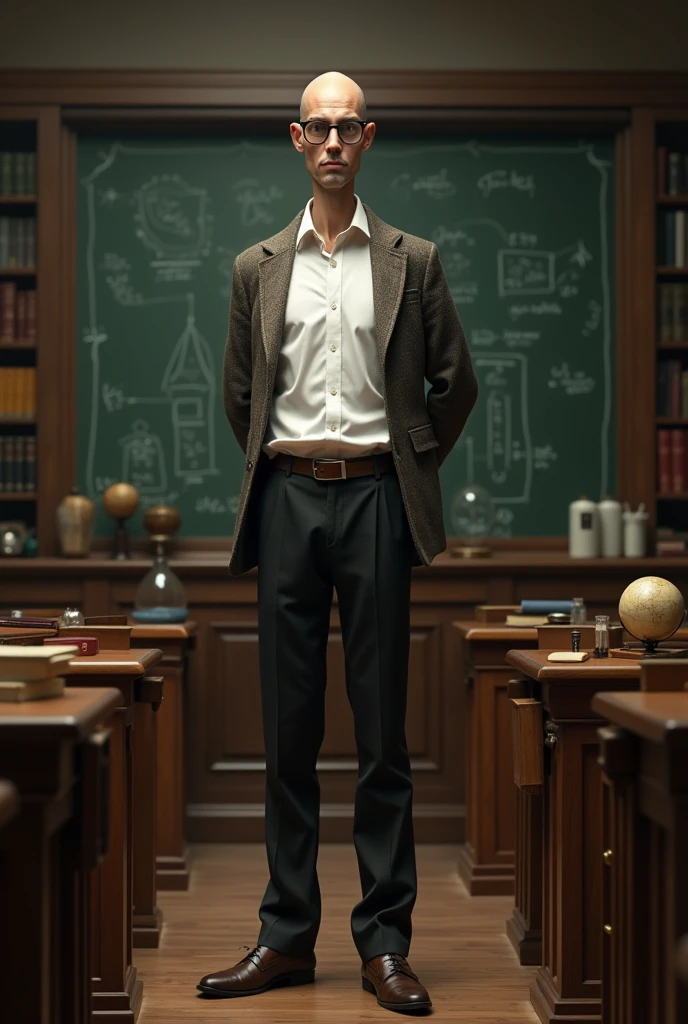 A tall, fair-skinned, thin Western male teacher.