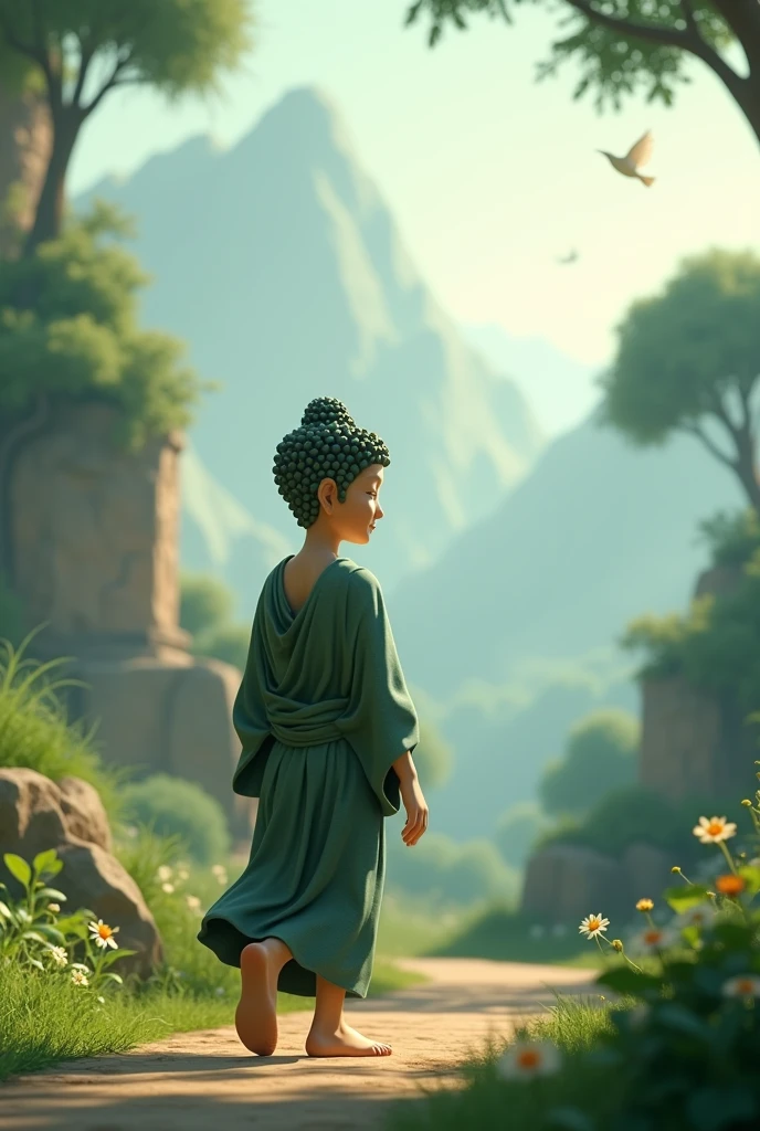 3d animation Buddha walking