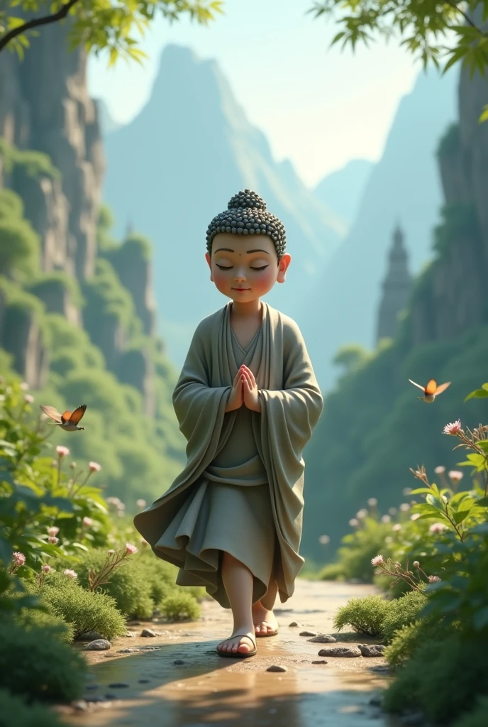 3d animation Buddha walking