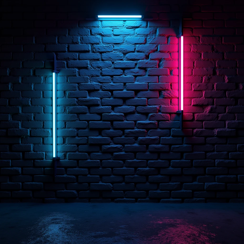Make a brick wall with dark and neon lights 