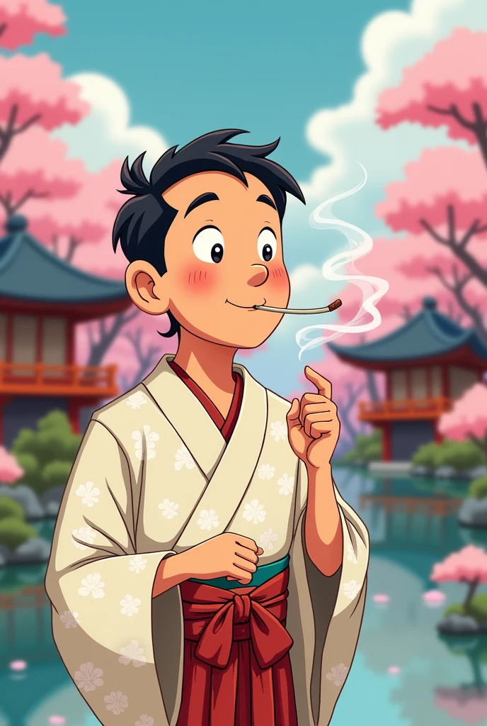 Cartoon of a Japanese man smoking