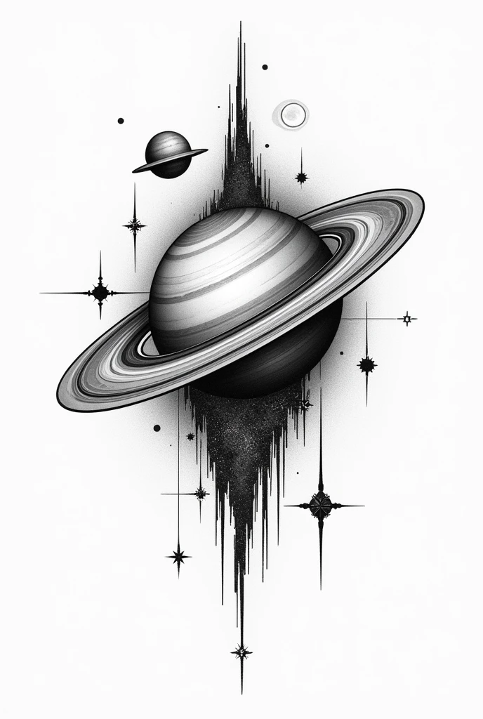 I want a 10cm tattoo with Saturn and something creative in black and white