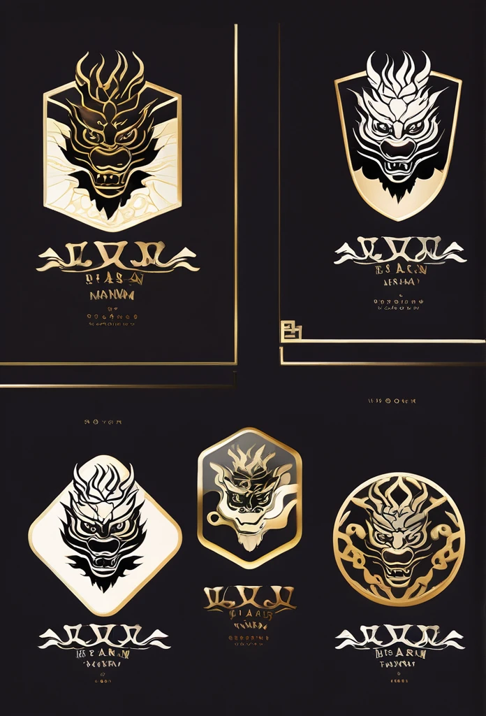 Luxury Japanese restaurant logo, Chinese dragon head, front view, only black and white, beautiful and modern design, white background.