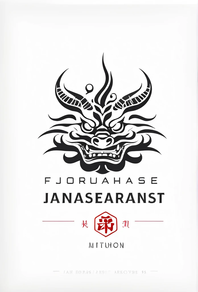 Luxury Japanese restaurant logo, Chinese dragon head, front view, only black and white, beautiful and modern design, white background.