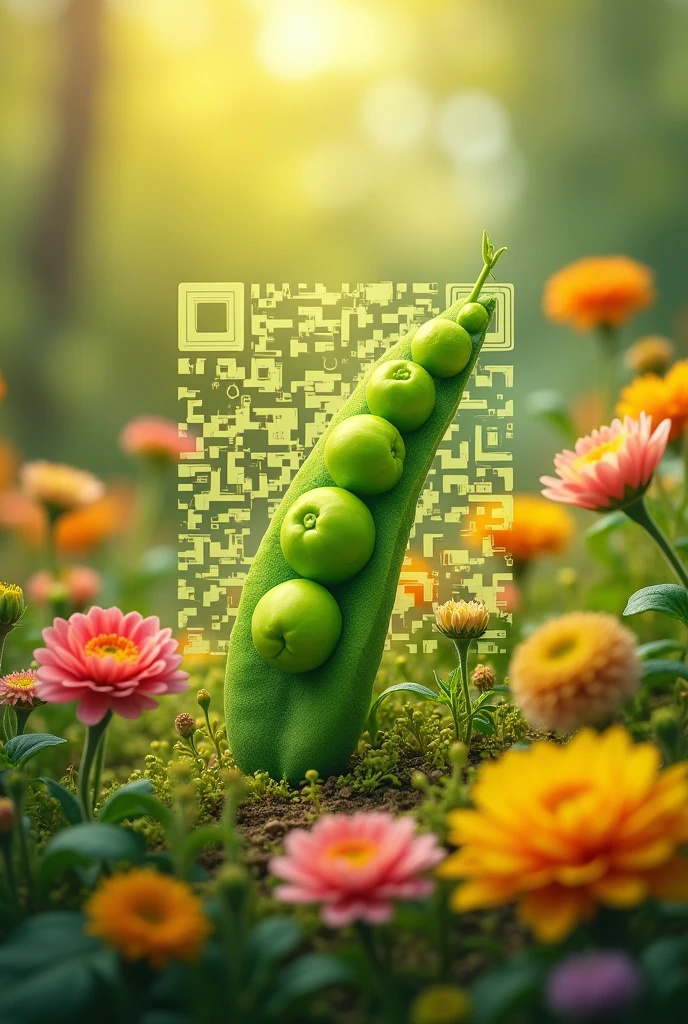 QR code turns into pea photo、
There are flowers all around、
summer feeling、
Bright、Bright
