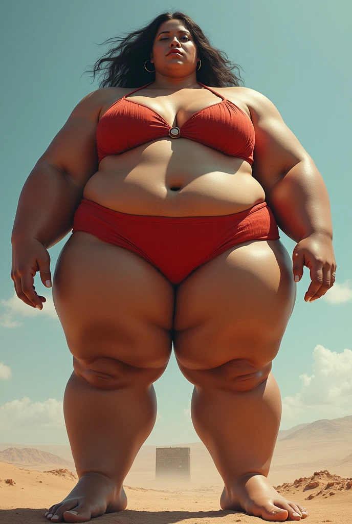Giantess in a bikini at the beach
